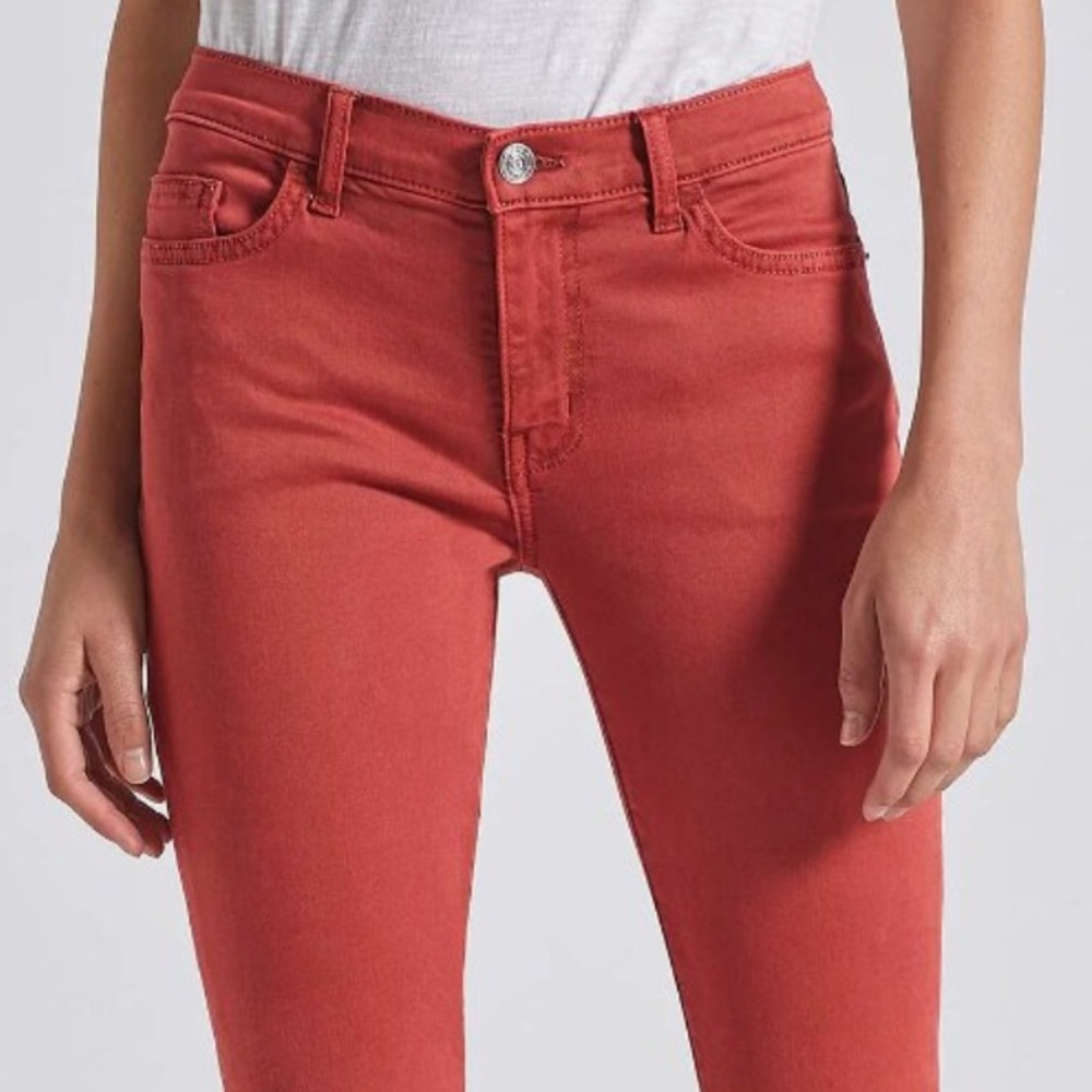 Current Elliott The Original Stiletto Jean in Cayenne Red Unfinished Hems Sz 27